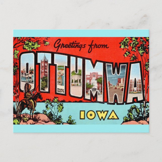 Retro Otumwa Iowa vykort (Framsida)