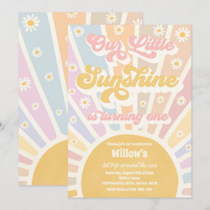 Retro our Little Sunshine 1:a Birthday Party Inbjudningar