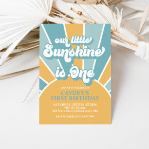 Retro our Little Sunshine Boy First Birthday Invit Inbjudningar