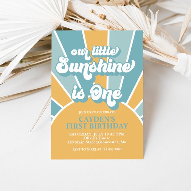 Retro our Little Sunshine Boy First Birthday Invit Inbjudningar (Skapare uppladdad)