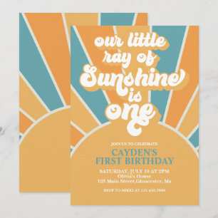 Retro our Little Sunshine Boy First Birthday Invit Inbjudningar
