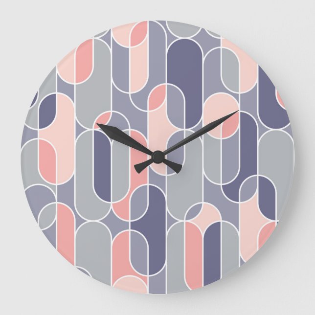 Retro Oval Geometric 70 s Mönster Stor Klocka (Framsida)