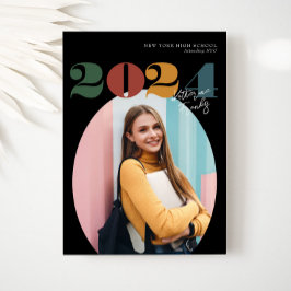 Retro Oval Modern Class of 2024 Photo Studenten Inbjudningar