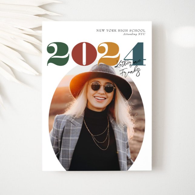 Retro Oval Modern Class of 2024 Photo Studenten Inbjudningar (Skapare uppladdad)