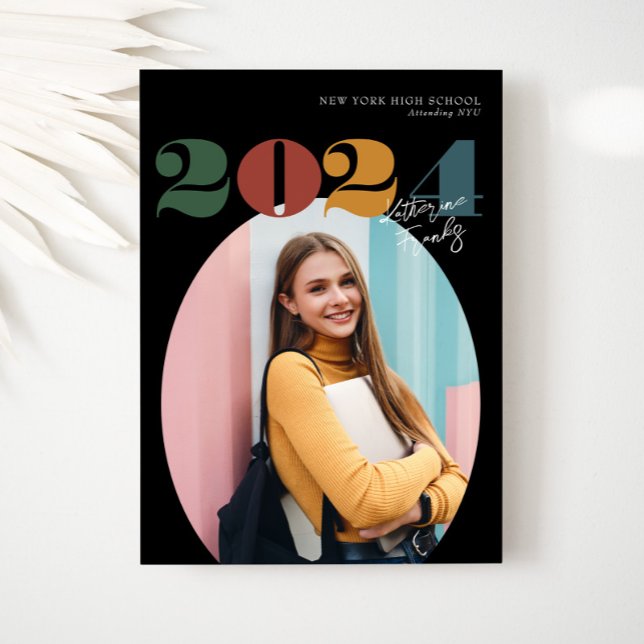 Retro Oval Modern Class of 2024 Photo Studenten Inbjudningar (Skapare uppladdad)