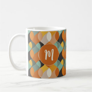 Retro Oval Shapes Orange Teal Guld Monogram Kaffemugg