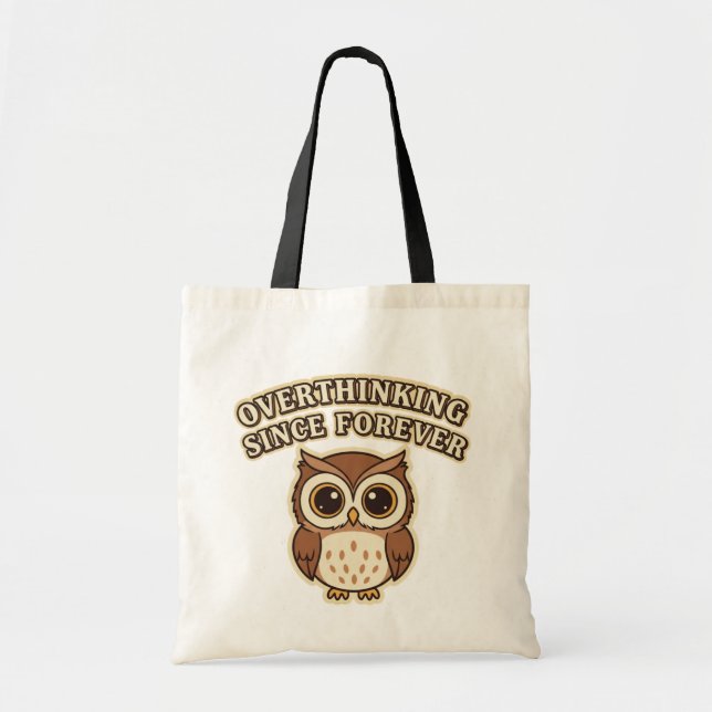 Retro Owl Deep Thoughts Canvas Tote Bag Tygkasse (Framsidan)