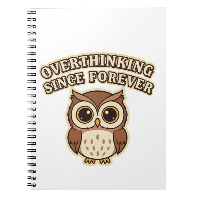 Retro Owl Overthinking Lined Notebook Anteckningsbok (Framsidan)