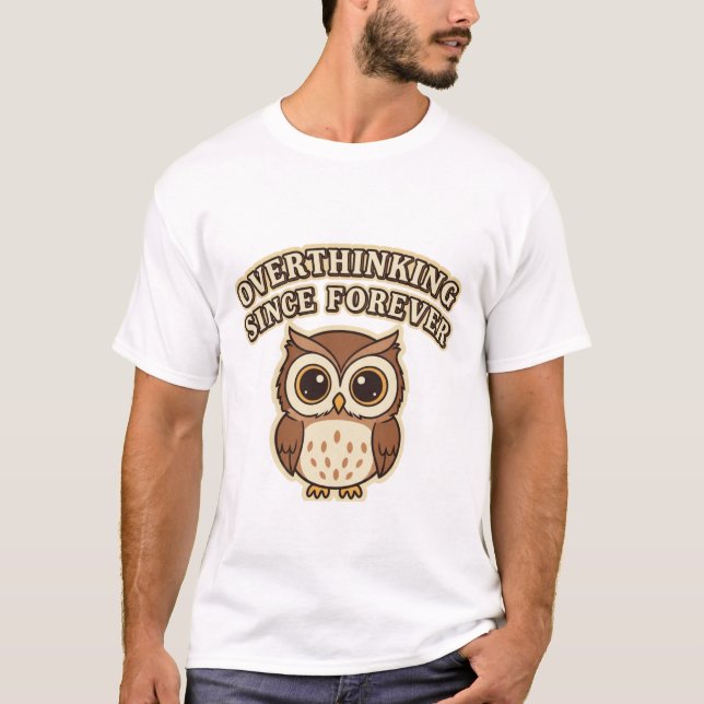 Retro Owl Overthinking Men’s Graphic T-Shirt (Framsida)
