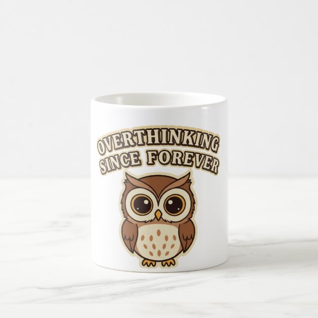 Retro Owl Overthinking White Mug Kaffemugg (Center)