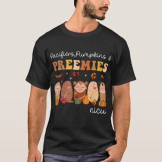 Retro Pacifiers Pumpkins Preemies NICU Nurse Fall  T Shirt