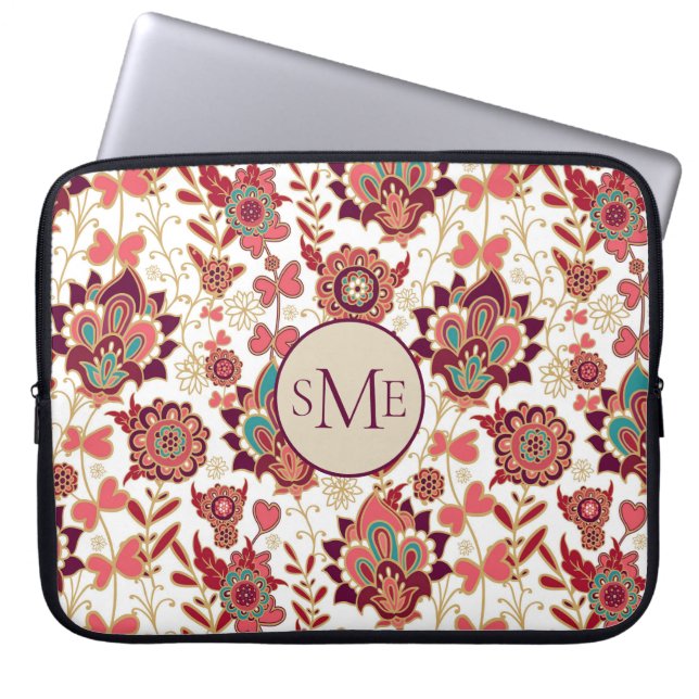 Retro Paisley Blommigt Monogram Laptop Fodral (Framsidan)