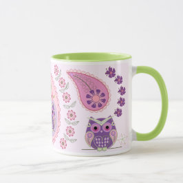 Retro paisley, blommor, uggla och fjärilar mugg