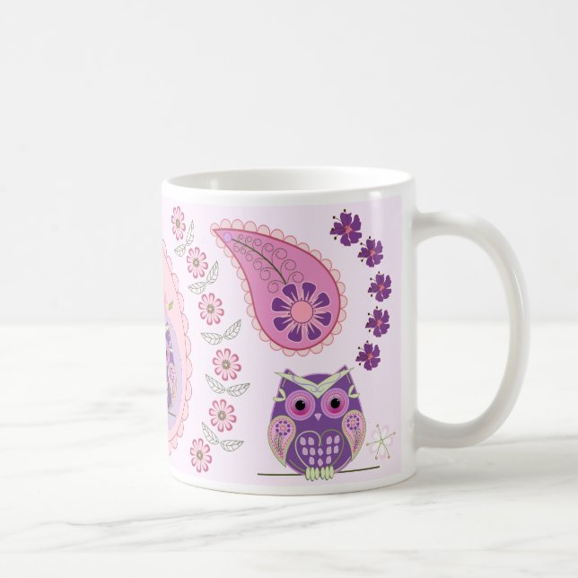 Retro paisley, blommor, uggla och fjärilar mugg (Höger)