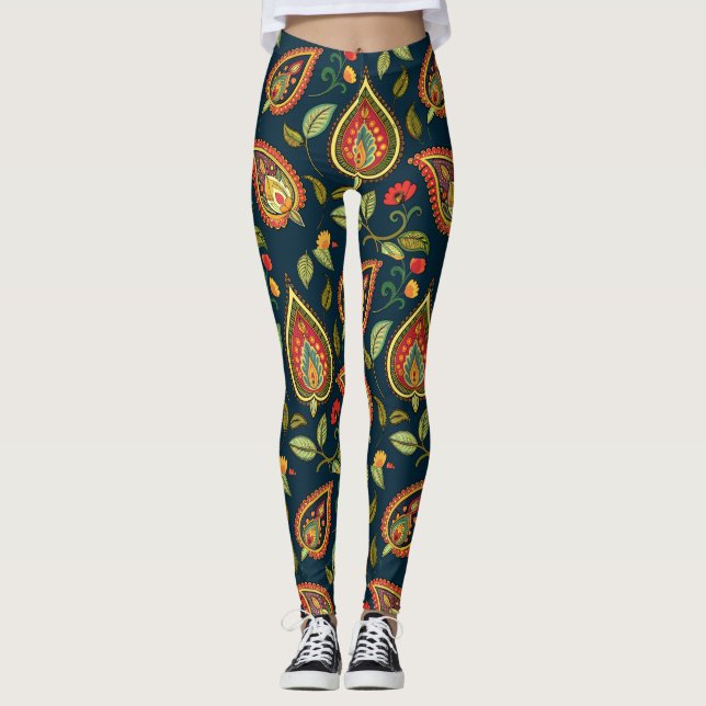 Retro Paisley Mönster Leggings (Framsida)