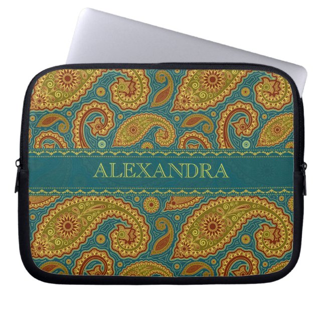 Retro Paisley Mönster Mask Tones-Monogram Laptop Sleeve (Framsidan)