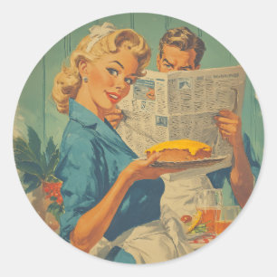 Retro paj och papperscharm runt klistermärke