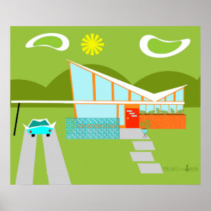 Retro Palm Spring husaffisch Poster