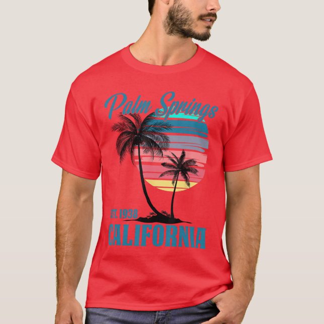 Retro Palm Springs California Beach Vibes Summer V T Shirt (Framsida)