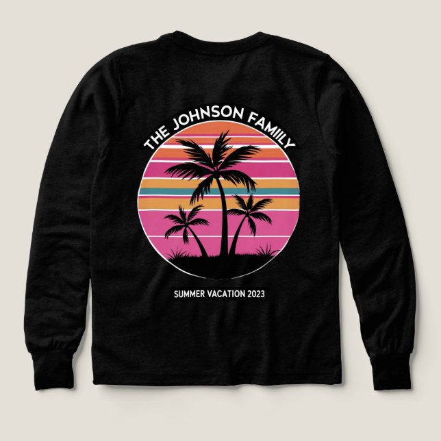 Retro Palm Tree Sunset - Family Vacation 2023 Desi T Shirt (Design baksida)