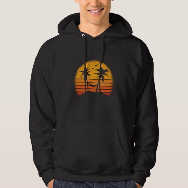 Retro palm trees with hammock tropical beach hoodie (Framsida)