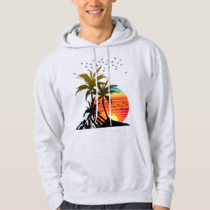 Retro Palmträd Berg Solnedgång Hoodie