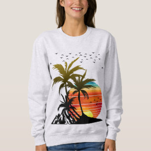 Retro Palmträd Berg Solnedgång T-Shirt