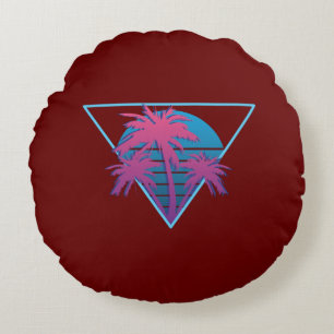 Retro Palmträd Logo Rund Kudde
