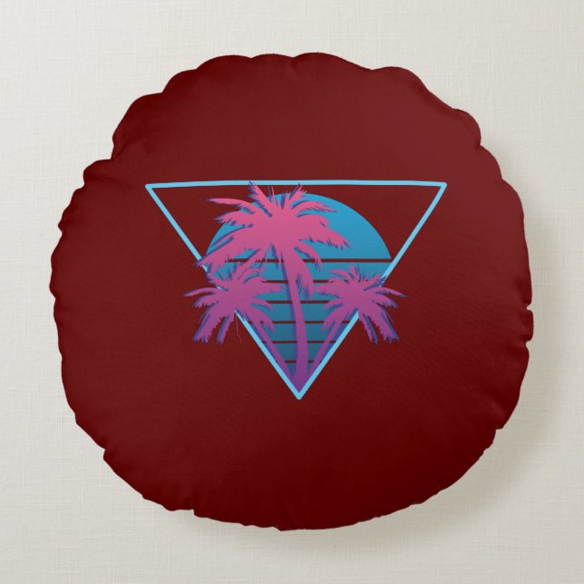 Retro Palmträd Logo Rund Kudde (Framsidan)