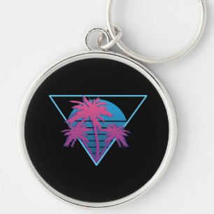 Retro Palmträd Logo Rund Silverfärgad Nyckelring