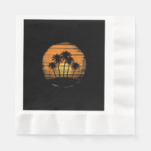 Retro Palmträd Solnedgång Sommar Strand Vintage Tr Pappersservett