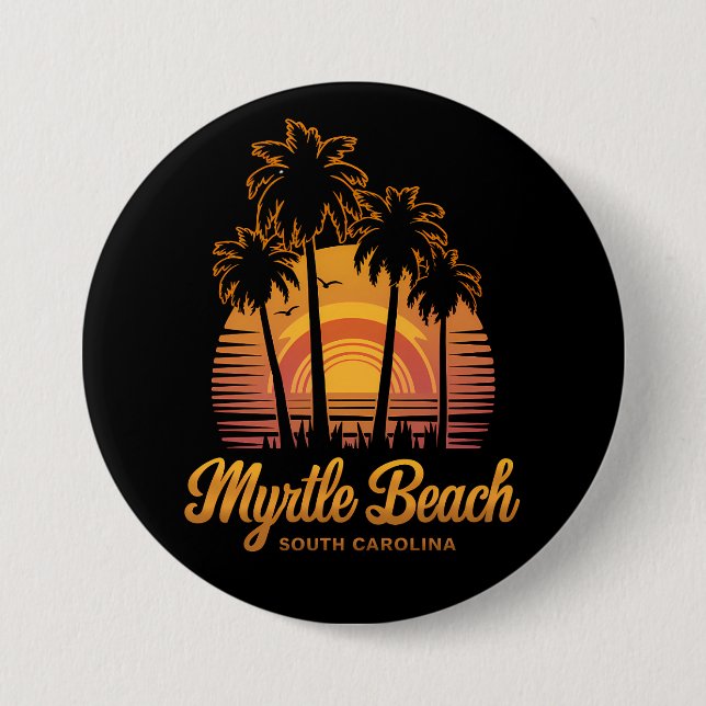 Retro Palmträd Solnedgång South Carolina Myrtle Be Knapp (Framsida)