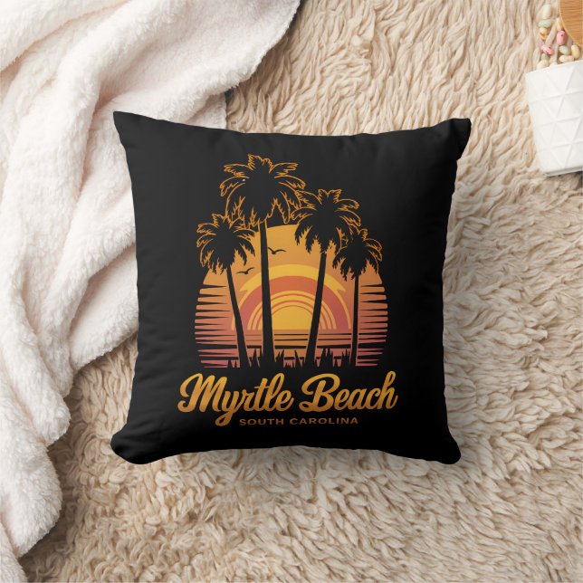 Retro Palmträd Solnedgång South Carolina Myrtle Be Kudde (Filt)