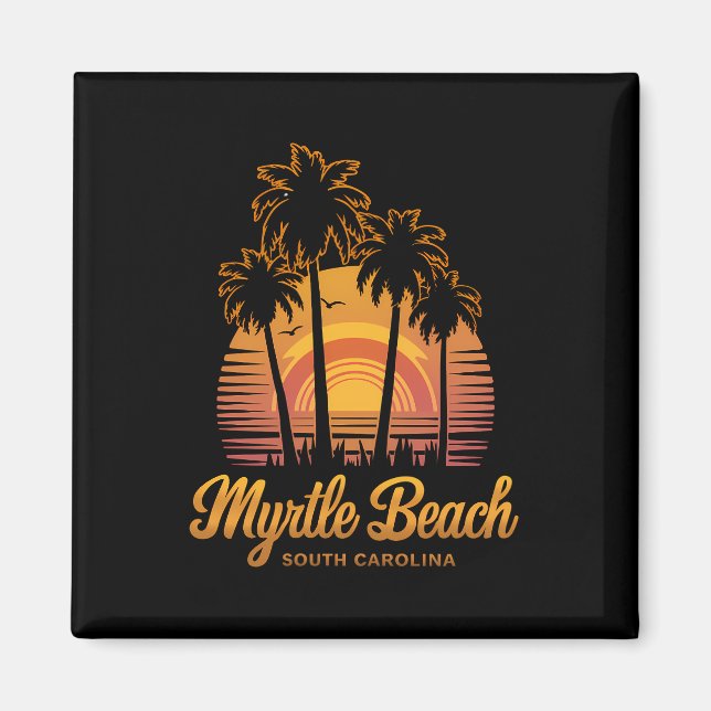 Retro Palmträd Solnedgång South Carolina Myrtle Be Magnet (Framsidan)