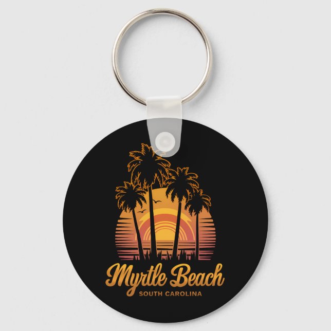 Retro Palmträd Solnedgång South Carolina Myrtle Be Nyckelring (Framsida)