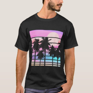 Retro Palmträd Solnedgång Strand Tropisk Sommar T Shirt