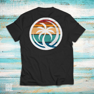 Retro Palmträd Solnedgång Våg Tropisk Kust Strand T Shirt