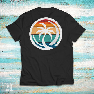 Retro Palmträd Solnedgång Våg Tropisk Kust Strand T Shirt