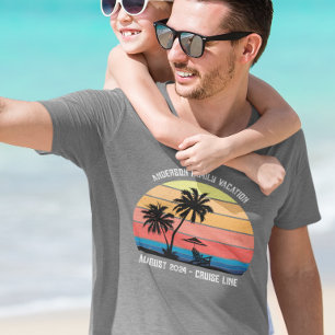 Retro Palmträd Solnedgångs Kryssning Familjesemest T Shirt