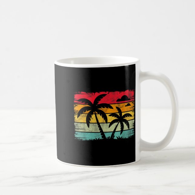 Retro Palmträd Strand Solnedgång Sommar Känsla Vin Kaffemugg (Höger)