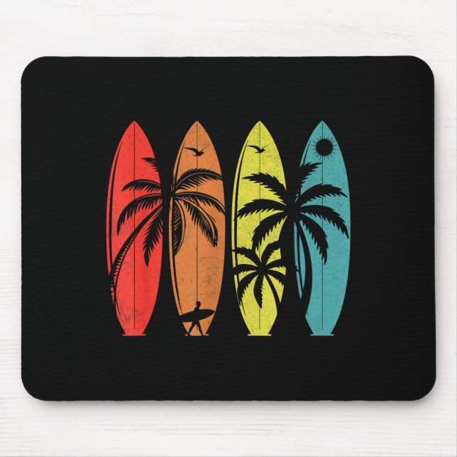 Retro palmtropisk hawaiiansk strand surfbräda musmatta (Framsidan)