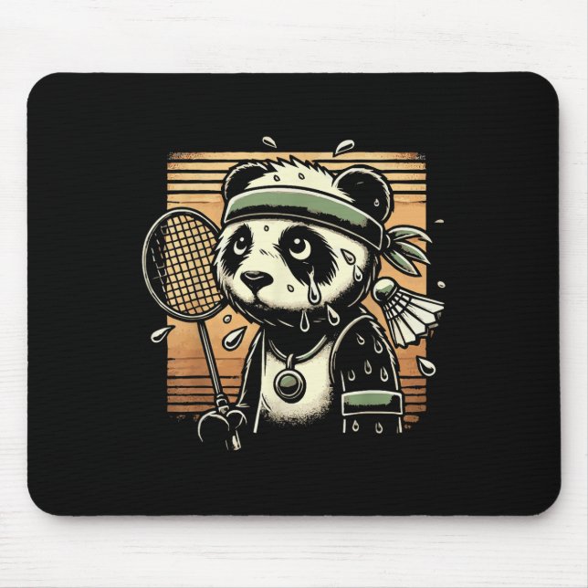 Retro Panda Badmintonspelare Racketskolb  Musmatta (Framsidan)