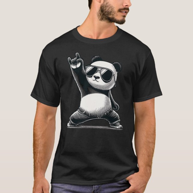 Retro Panda Rock Music Gift Men Kids Women Funny P T Shirt (Framsida)