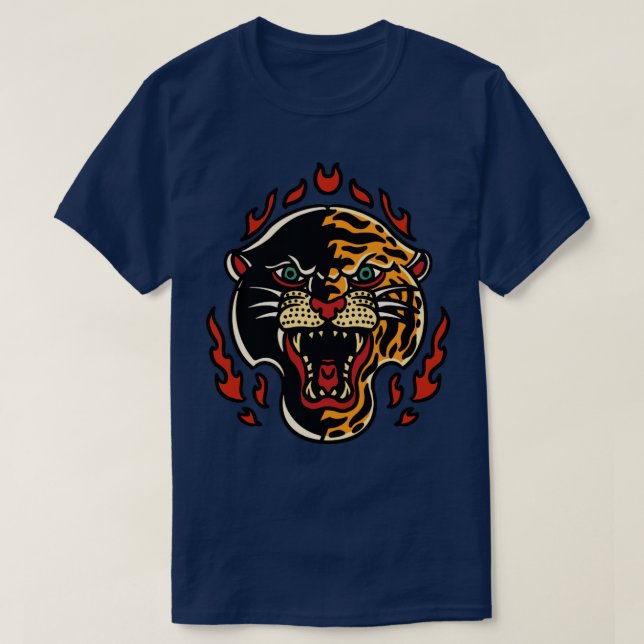 Retro Panther Tiger Head med flamma T Shirt (Design framsida)