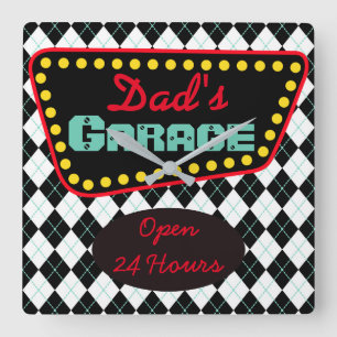 Retro Pappa Garage Wall Clock Fars dag Gift Fyrkantig Klocka