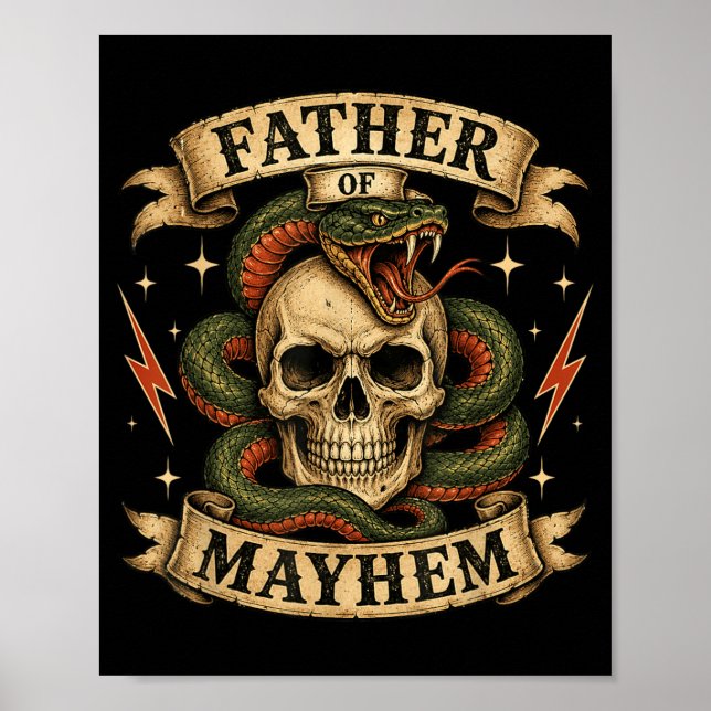 Retro pappa till Mayhem Tough Skull Biker Pappa Poster (Framsidan)