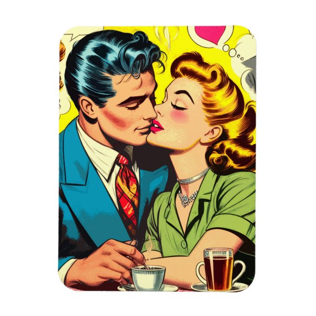 Retro par Kärlek Tecknader Magnet (Vertikal)