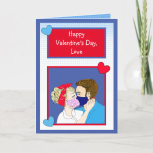 Retro par Kissing med Facemasks Valentines day Kort