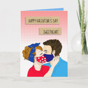 Retro par Kissing med Facemasks Valentines day Kort
