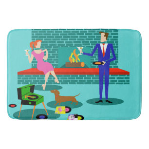 Retro-par med Hund Bath Mat Badrumsmatta